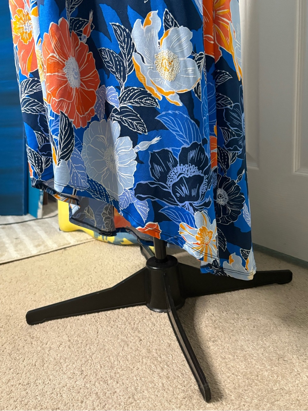 Ruby Rd. Blue Floral Hi-lo Wrinkle Free Travel Dress Orange White Flowers MuMu - Picture 6 of 8